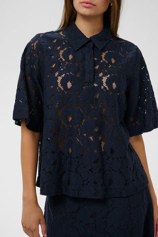 Soaked In Luxury SLTaya Lace Polo Shirt -  Night Sky / Blue