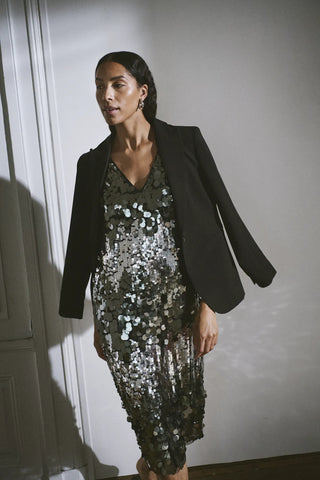 Soaked In Luxury SLAdine Sequin Dress -Silver Zig Zag