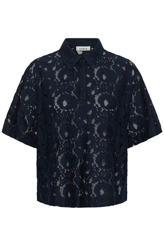 Soaked In Luxury SLTaya Lace Polo Shirt -  Night Sky / Blue