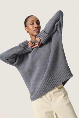 Soaked In Luxury SLMoline Crew Neck Sweater - Grey Melange