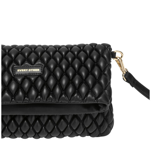 Every Other Quilted Flap Over Clutch Cross Body Bag - Black