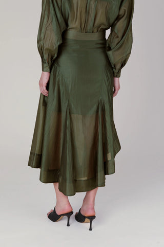VI.VE.RE Emmy Sheer Panel Skirt - Dark Green
