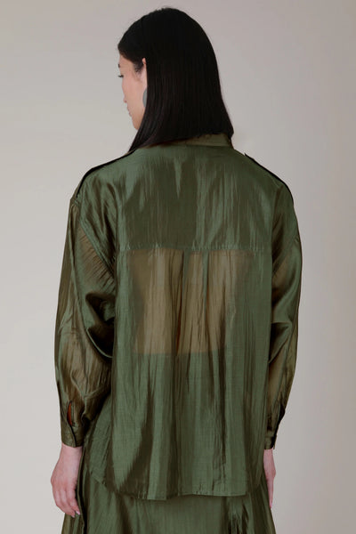 VI.VE.RE Megara Sheer Organza Shirt - Dark Green