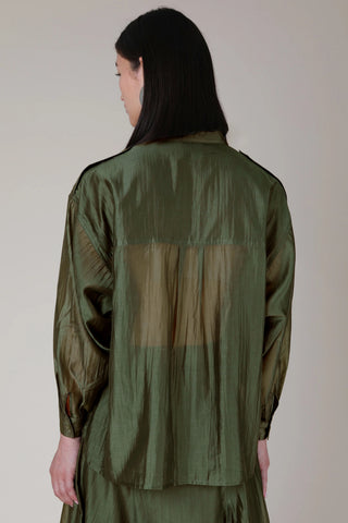 VI.VE.RE Megara Sheer Organza Shirt - Dark Green