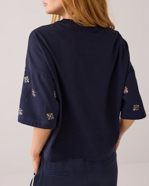 Summum Woman Boxy Sweat Top with Embelishment - Navy