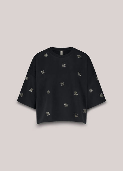 Summum Woman Boxy Sweat Top with Embelishment - Navy