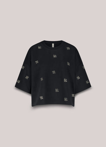 Summum Woman Boxy Sweat Top with Embelishment - Navy