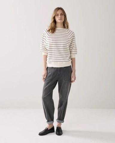 Summum Woman Jersey Striped Top - Ivory