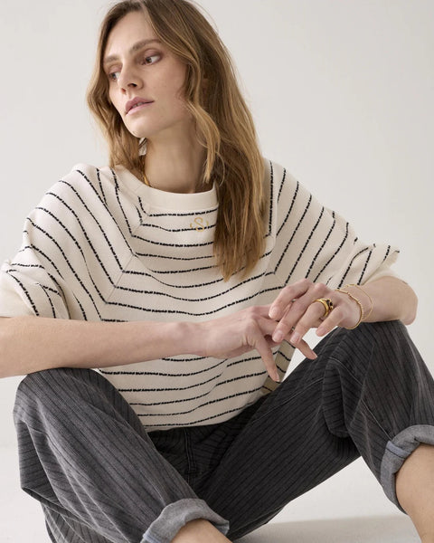 Summum Woman Jersey Striped Top - Ivory