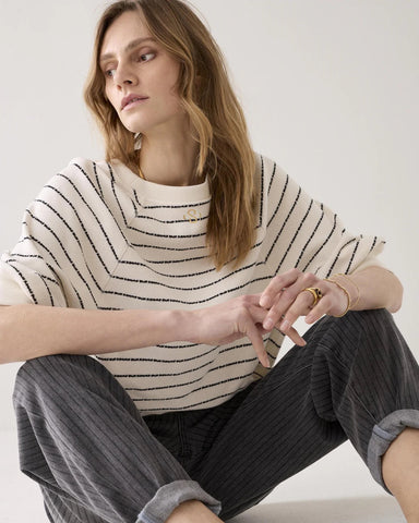 Summum Woman Jersey Striped Top - Ivory