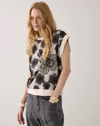 Summum Woman Sleevless Top with Lace - Ivory