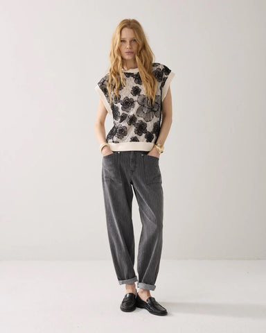 Summum Woman Sleevless Top with Lace - Ivory