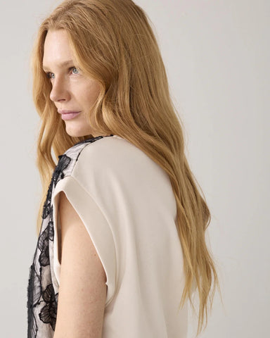 Summum Woman Sleevless Top with Lace - Ivory