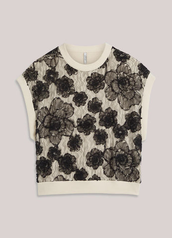 Summum Woman Sleevless Top with Lace - Ivory