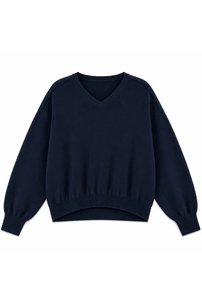 TWNS V Neck Knitted Sweater - Navy Blue