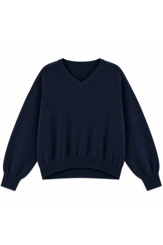 TWNS V Neck Knitted Sweater - Navy Blue