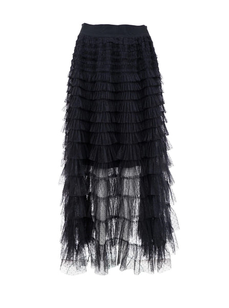 Black Colour Angelina Mesh Tiered Skirt - Black
