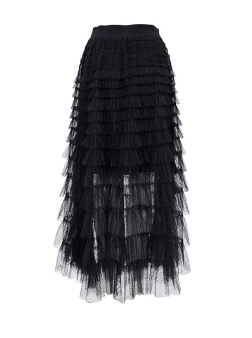 Black Colour Angelina Mesh Tiered Skirt - Black