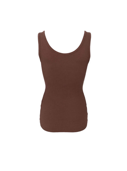 Black Colour BCVibs Rib Tank Vest - Chocolate