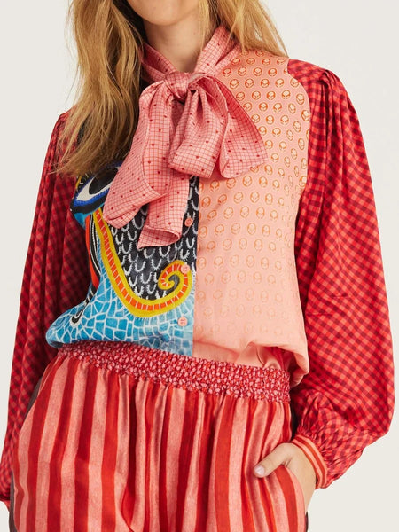 Me369 Nola Red Aura Printed Bow Shirt - Red Aura