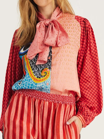 Me369 Nola Red Aura Printed Bow Shirt - Red Aura