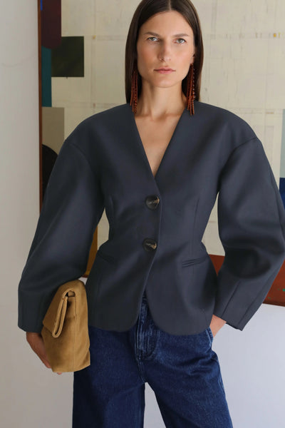 VI.VE.RE Sophia Sculptural Blazer - Navy
