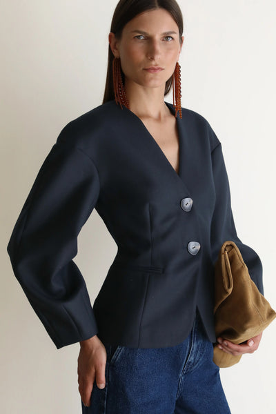 VI.VE.RE Sophia Sculptural Blazer - Navy