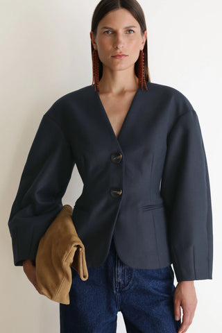 VI.VE.RE Sophia Sculptural Blazer - Navy
