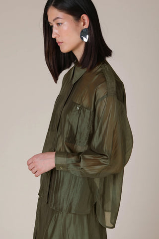 VI.VE.RE Megara Sheer Organza Shirt - Dark Green