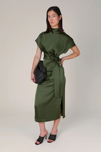 VI.VE.RE Rabia Side Tie Dress - Dark Green