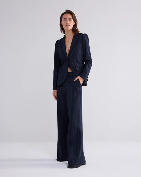 Summum Light Flared Striped Trousers - Midnight Blue