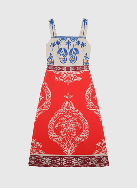 An'ge Olenie Midi Printed Dress - Tivoli Rouge