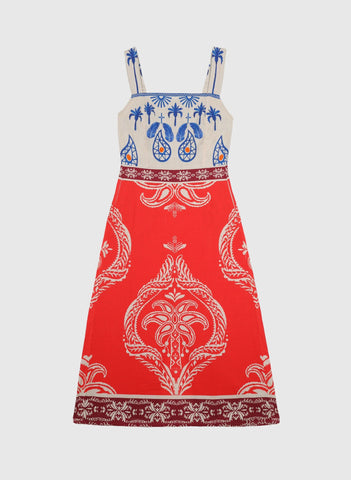 An'ge Olenie Midi Printed Dress - Tivoli Rouge