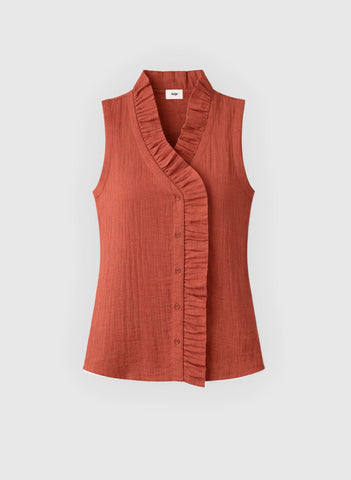 An'ge Paris Siloe Sleeveless Frill Top - Chocolate
