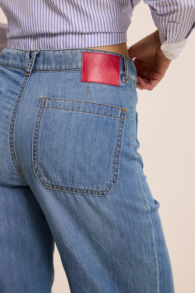 FIVE Paris Lucia Wide Leg Crop Jeans - Light Denim Blue