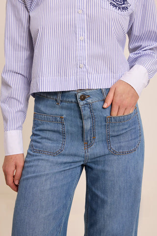 FIVE Paris Lucia Wide Leg Crop Jeans - Light Denim Blue