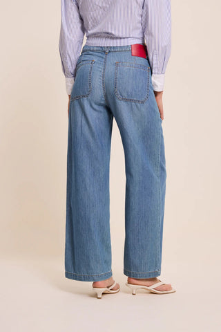 FIVE Paris Lucia Wide Leg Crop Jeans - Light Denim Blue