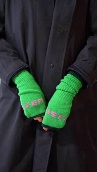 Black & Beech Feminist Fingerless Mittens - Kelly Green