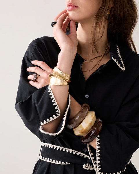 Summum Woman Shirt Dress with Contrasting Stitching - Black