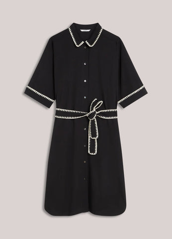 Summum Woman Shirt Dress with Contrasting Stitching - Black