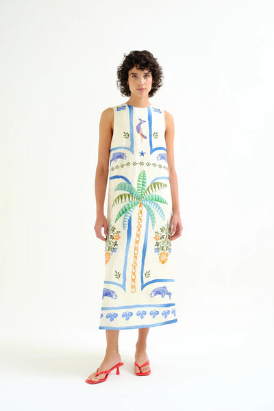 Compania Fantastica Palm & Mermaid Print Maxi Dress - Ecru