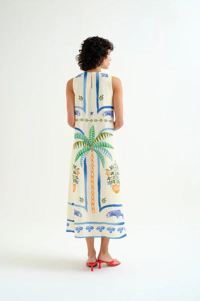 Compania Fantastica Palm & Mermaid Print Maxi Dress - Ecru