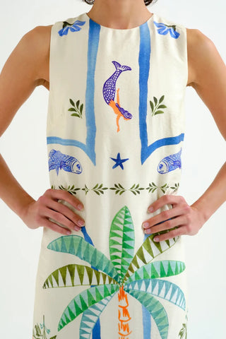 Compania Fantastica Palm & Mermaid Print Maxi Dress - Ecru