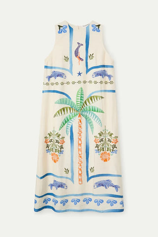 Compania Fantastica Palm & Mermaid Print Maxi Dress - Ecru