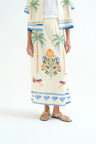 Compania Fantastica Palm & Mermaid Print Maxi Skirt - Ecru
