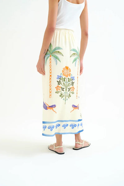Compania Fantastica Palm & Mermaid Print Maxi Skirt - Ecru