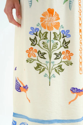 Compania Fantastica Palm & Mermaid Print Maxi Skirt - Ecru