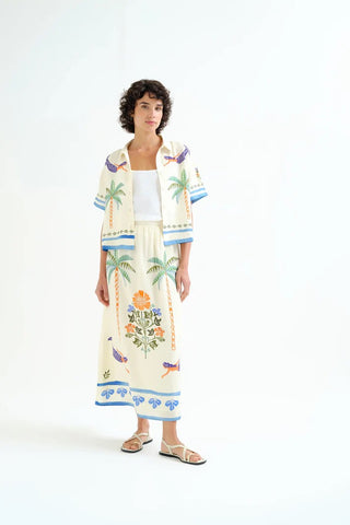 Compania Fantastica Palm & Mermaid Print Maxi Skirt - Ecru