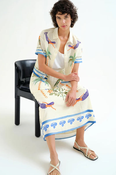 Compania Fantastica Palm & Mermaid Print Maxi Skirt - Ecru