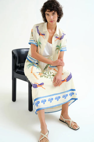 Compania Fantastica Palm & Mermaid Print Maxi Skirt - Ecru